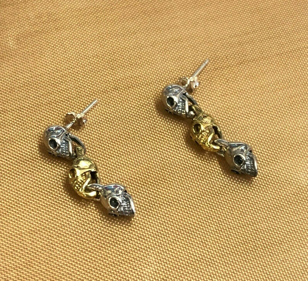 925 Sterling Silver Skull Drop Unisex  Earrings