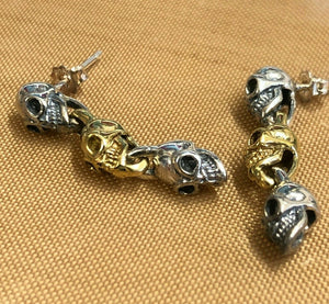 925 Sterling Silver Skull Drop Unisex  Earrings