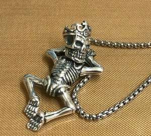 925 Hallmarked  Sterling Silver Skull Skeleton  Pendant Necklace