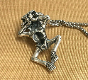 925 Hallmarked  Sterling Silver Skull Skeleton  Pendant Necklace