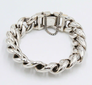 Hallmarked Solid 925 Sterling Silver Round Cuban Curb Link Chunky Heavy Bracelet