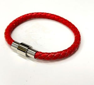 Mens or Ladies 6mm Leather Wristband Bracelet With Magnetic Clasp