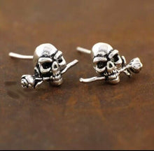 Load image into Gallery viewer, One pair 925 Sterling Silver Skull With Silver Rose Earrings