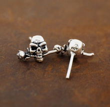 Load image into Gallery viewer, One pair 925 Sterling Silver Skull With Silver Rose Earrings