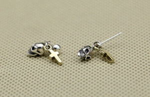 One Pair 925 Sterling Silver Hoop Skull and Cross  Earrings