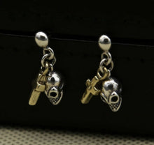 Load image into Gallery viewer, One Pair 925 Sterling Silver Hoop Skull and Cross  Earrings