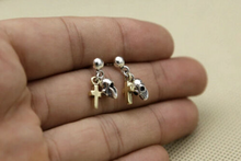 Load image into Gallery viewer, One Pair 925 Sterling Silver Hoop Skull and Cross  Earrings